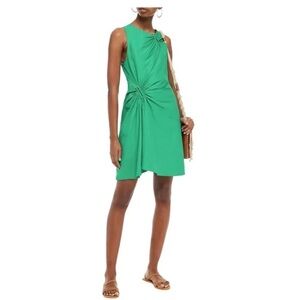A.L.C. Jina Gathered Linen Blend Emerald Gold Dress